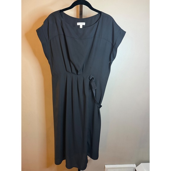 Prologue Dresses & Skirts - Prologue Black Midi Dress Womens Medium Short Sleeve Pleated Side Buckle Modern